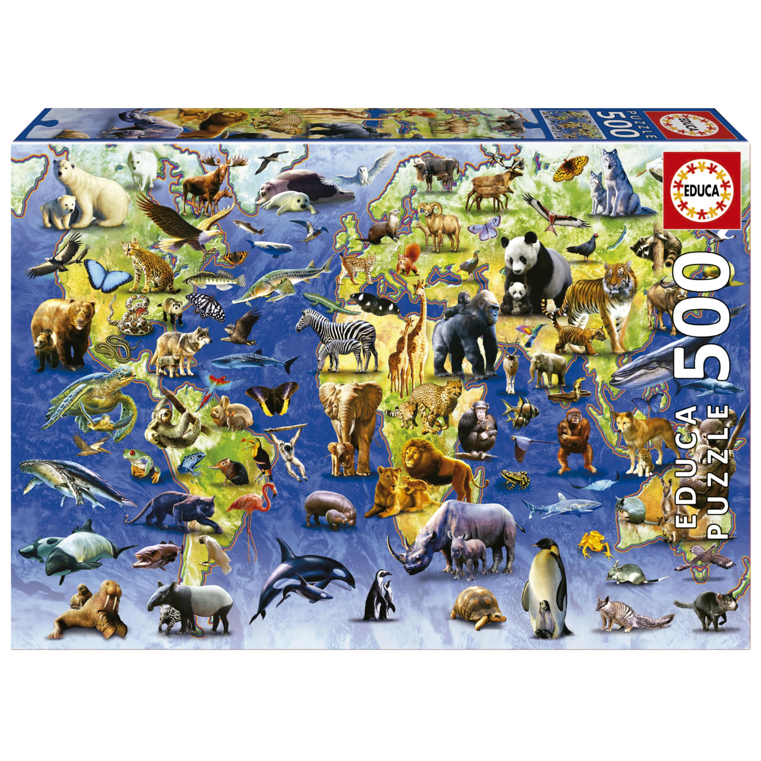 Educa - Especies en Peligro de extinción | Puzzle de 500 Piezas para Adultos. Medidas: 48 x 34 cm. Incluye Cola Fix Puzzle. A Partir de 11 años (19908)