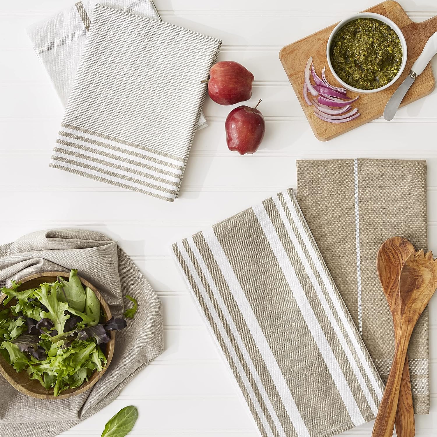DII Assorted Woven Dishtowel Collection Classic Oversized, 20x28, Stone, 5 Piece image 4