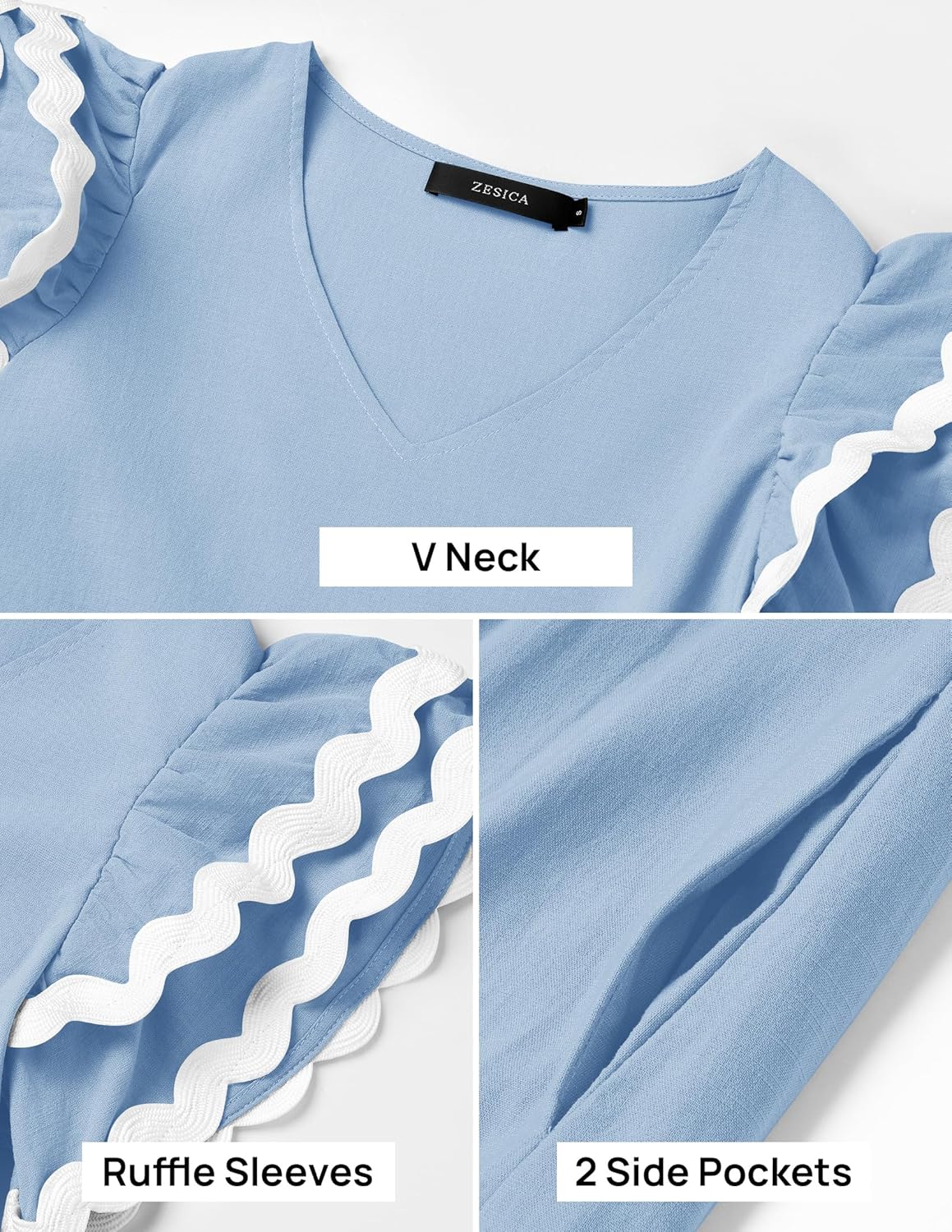 ZESICA Womens 2026 Summer Casual Midi Dresses V Neck Flutter Short Sleeve Ruffle Tiered A Line Flowy Beach Long Dress - Image 6