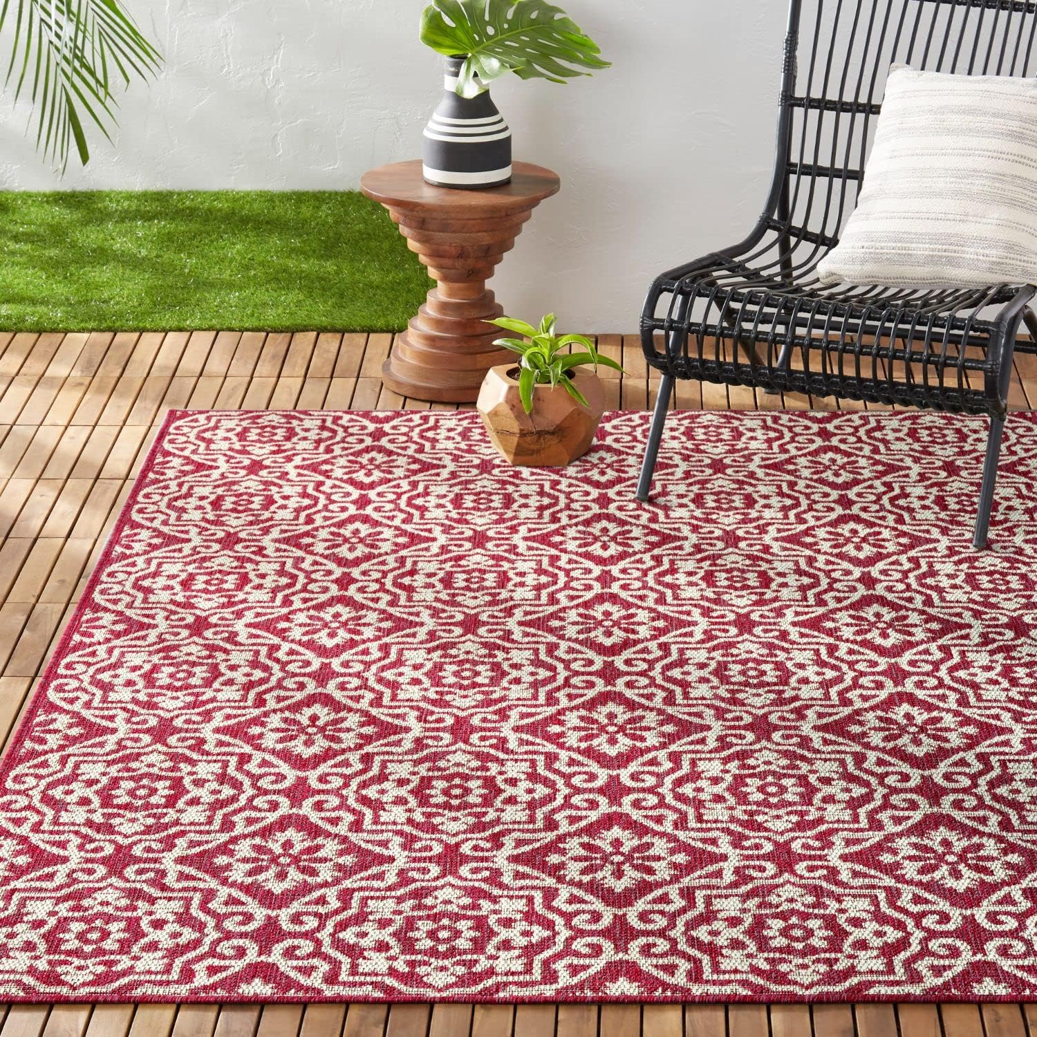Nicole Miller New York Patio Country Danica Transitional Geometric Indoor/Outdoor Area Rug, Pink/Ivory , 7'9"x10'2"