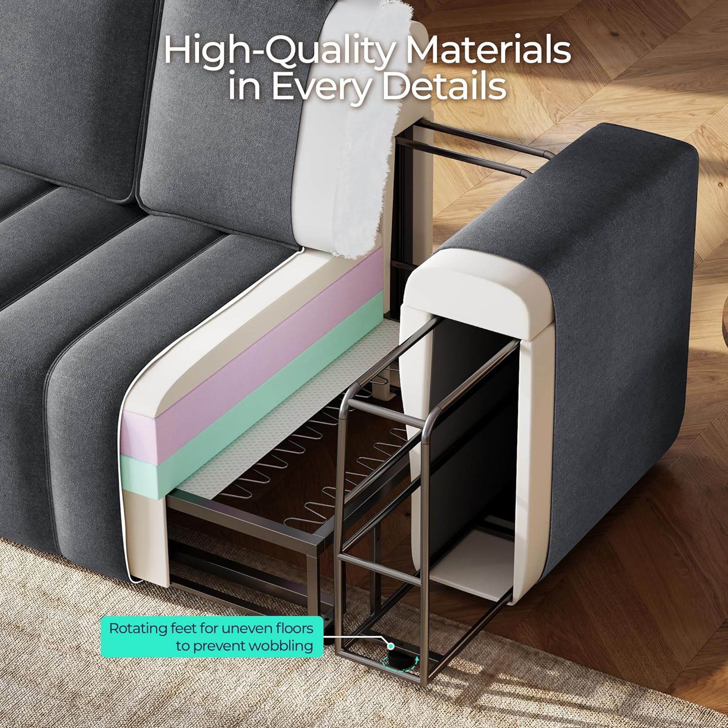 LINSY HOME 107" Modern Sofa Couches for Living Room, Modular Sectional Loveseat Sofa with Anti Cat Stretch Fabric and Metal Frame, Comfy 3 Seater Loveseat Oversized, Easy Assembly, Grey