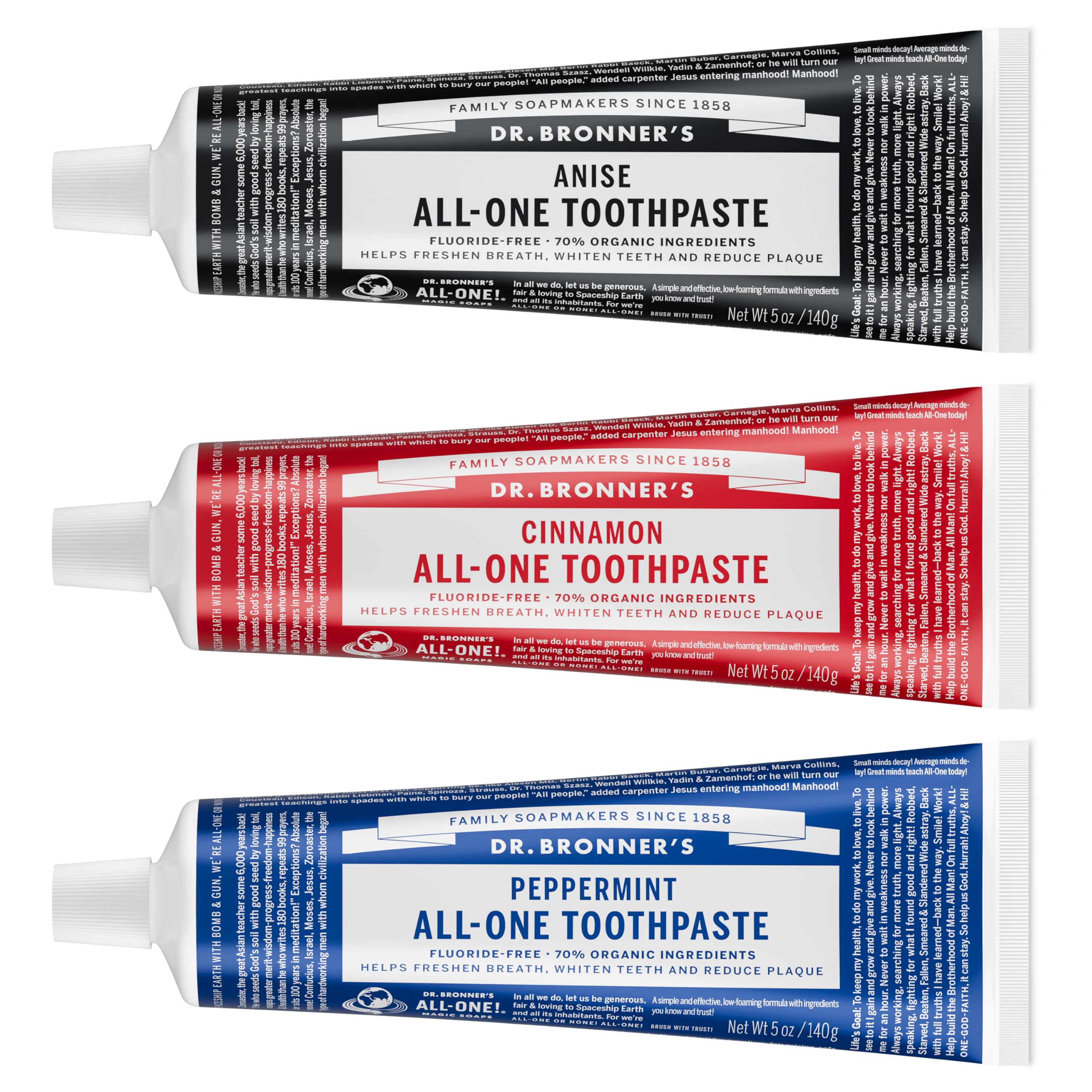 All-One Toothpaste Variety Pack - Peppermint, Cinnamon, Anise - 5-Ounce Tube Of Each (3 Tubes Total)