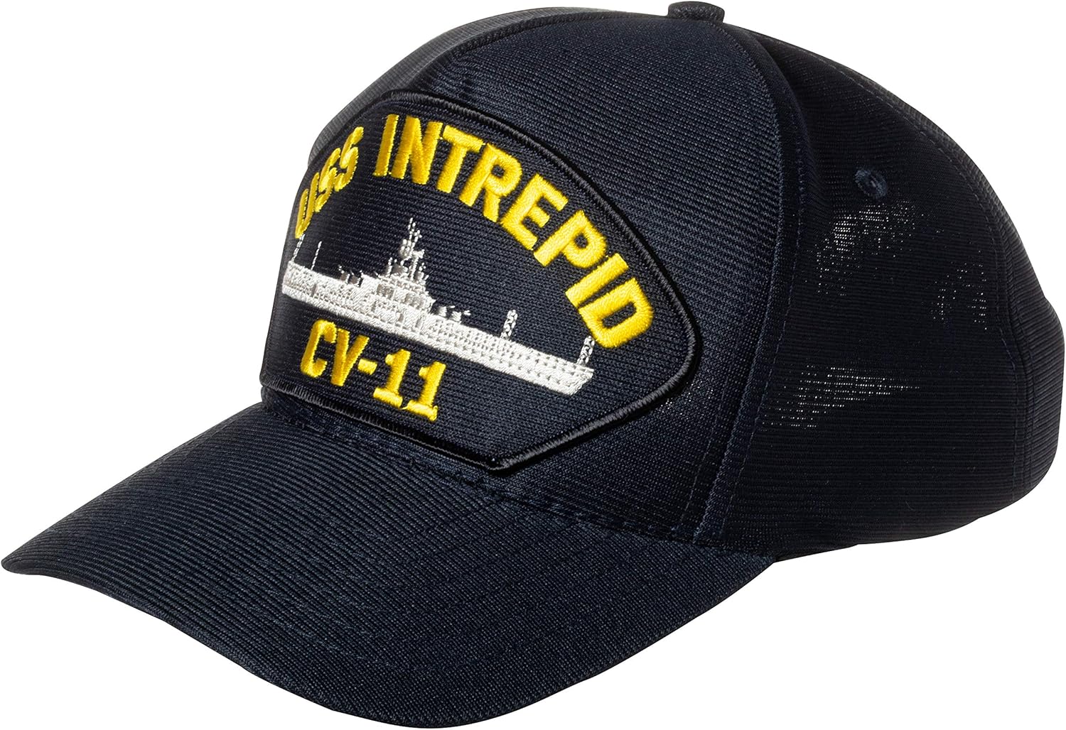 Artisan Owl United States Navy USS Intrepid CV-11 Aircraft Carrier Ship Emblem Patch Hat – Adjustable Baseball Cap (Navy Blue)
