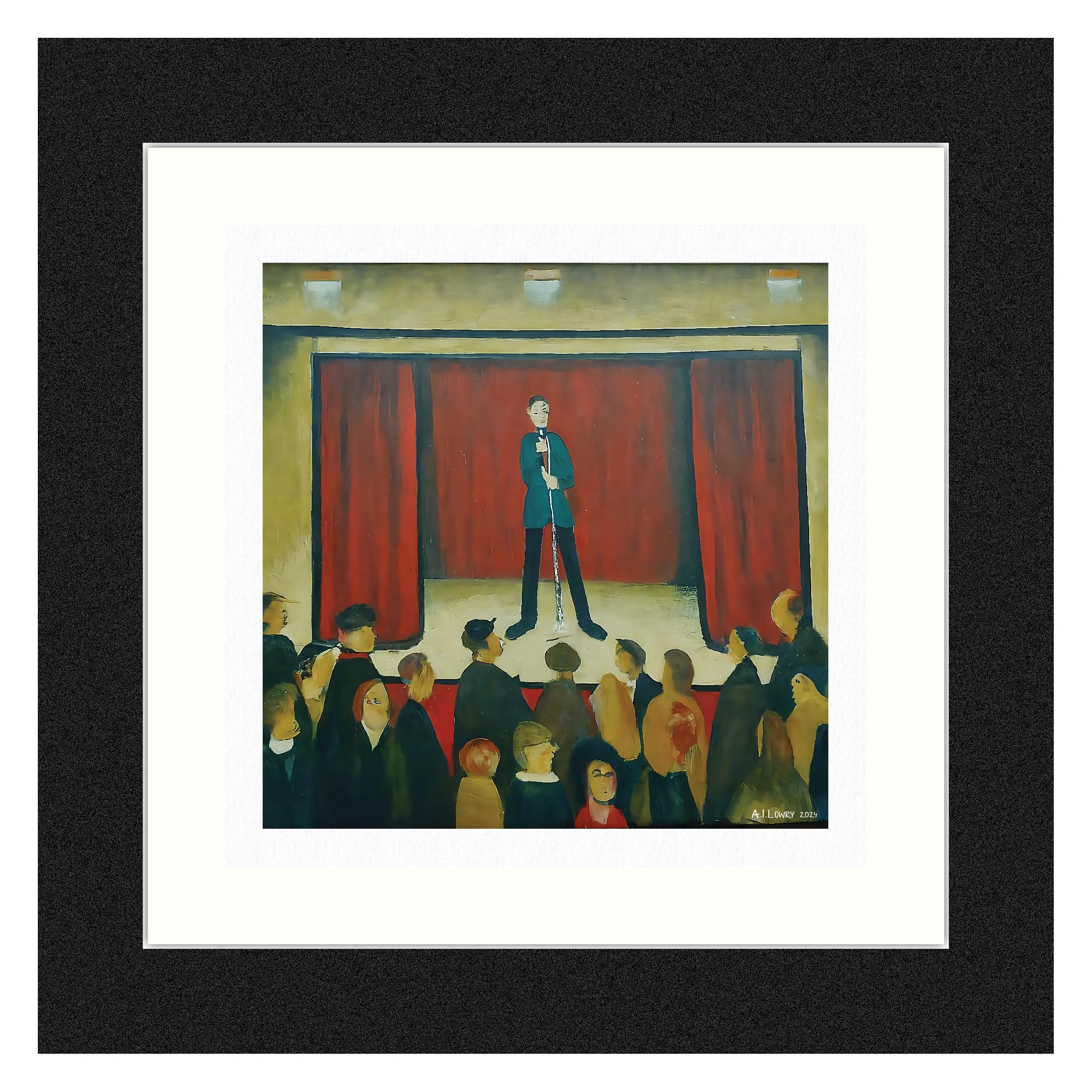 Greetingles Lowry-Style 12"/31cm Square Framed Print. Beautiful Black Ash Frame (Lowry, Stand Up Comedian) — image 1