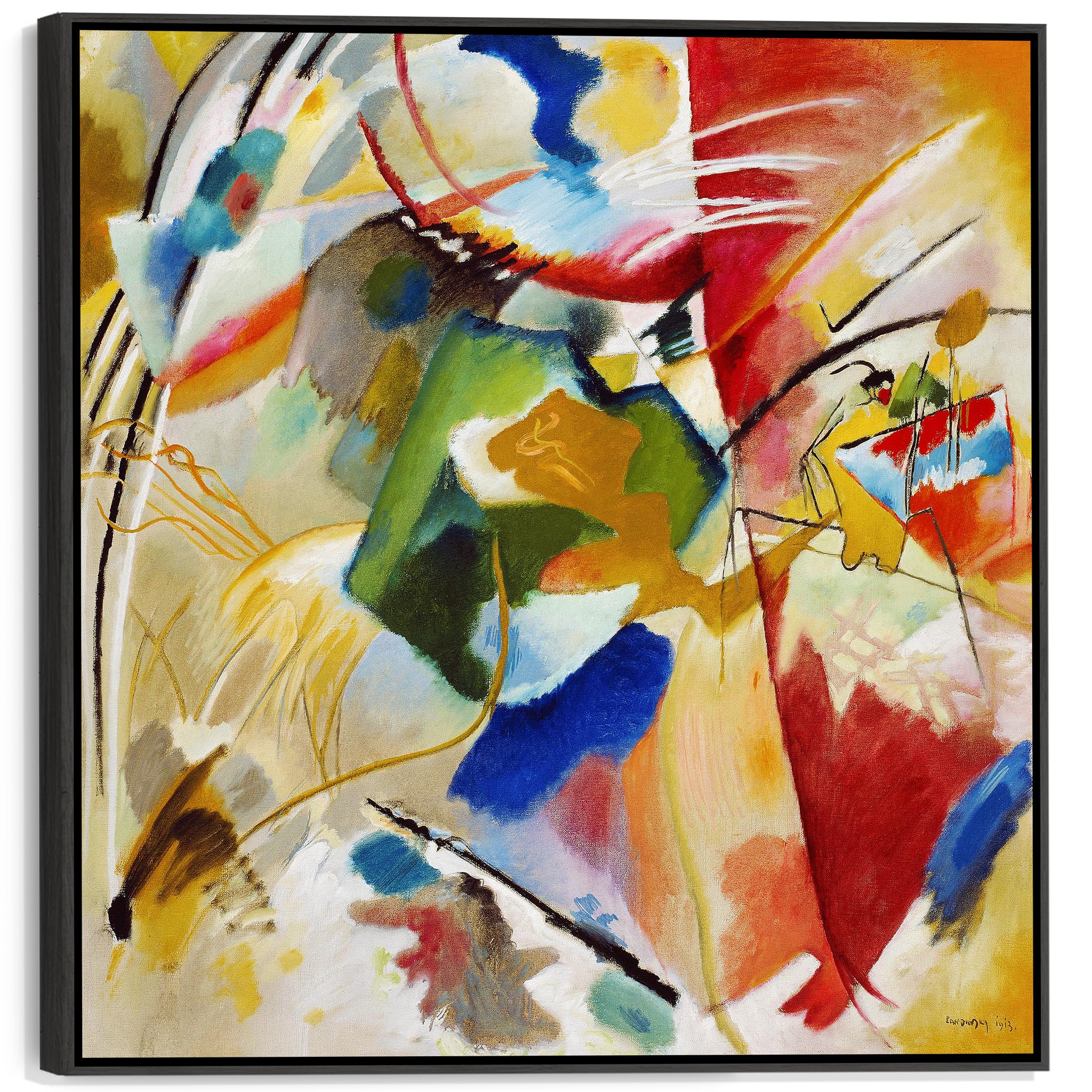 Wallfillers Multi-Coloured Large Framed Colourful Wall Art For Living Room - Kandinsky Abstract Canvas Print - Ffs2122 - Xl - 100X100cm