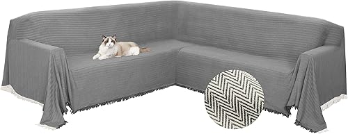 HDCAXKJ Fundas de sofá modulares en forma de L, funda de sofá esquinera de tela jacquard tejida en forma de U con borlas, suave, lavable,