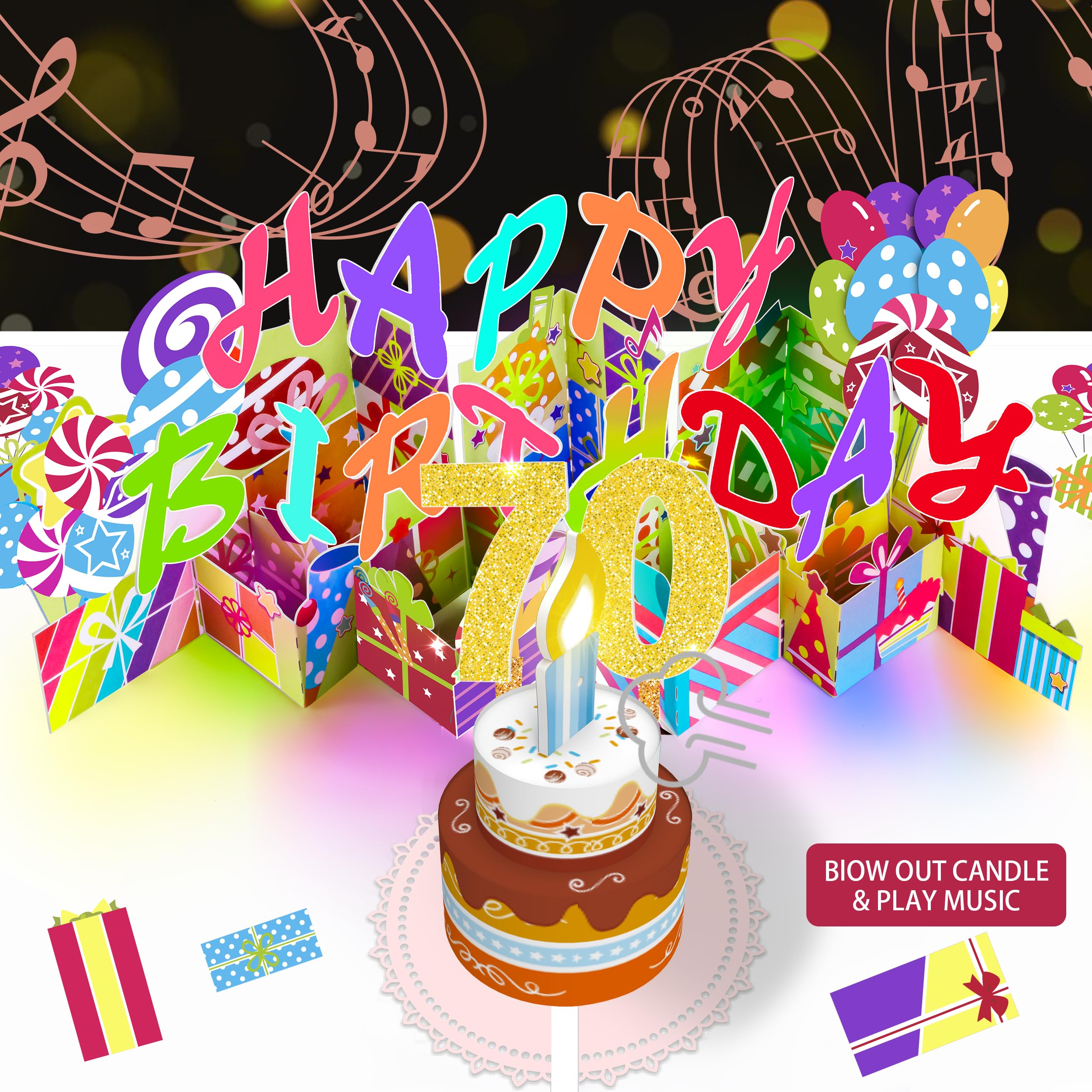 Amazon.com : Gumry 70TH Musical Birthday PopUp Card, Blowable