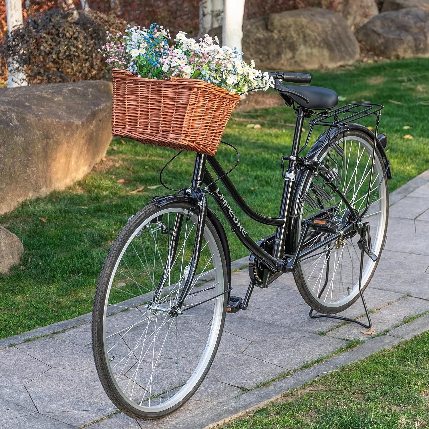 Bike Basket - Original Wicker Front Bicycle Bike Baskets - Handmade Woven Wicker Bike Basket with Adjustable Leather Straps