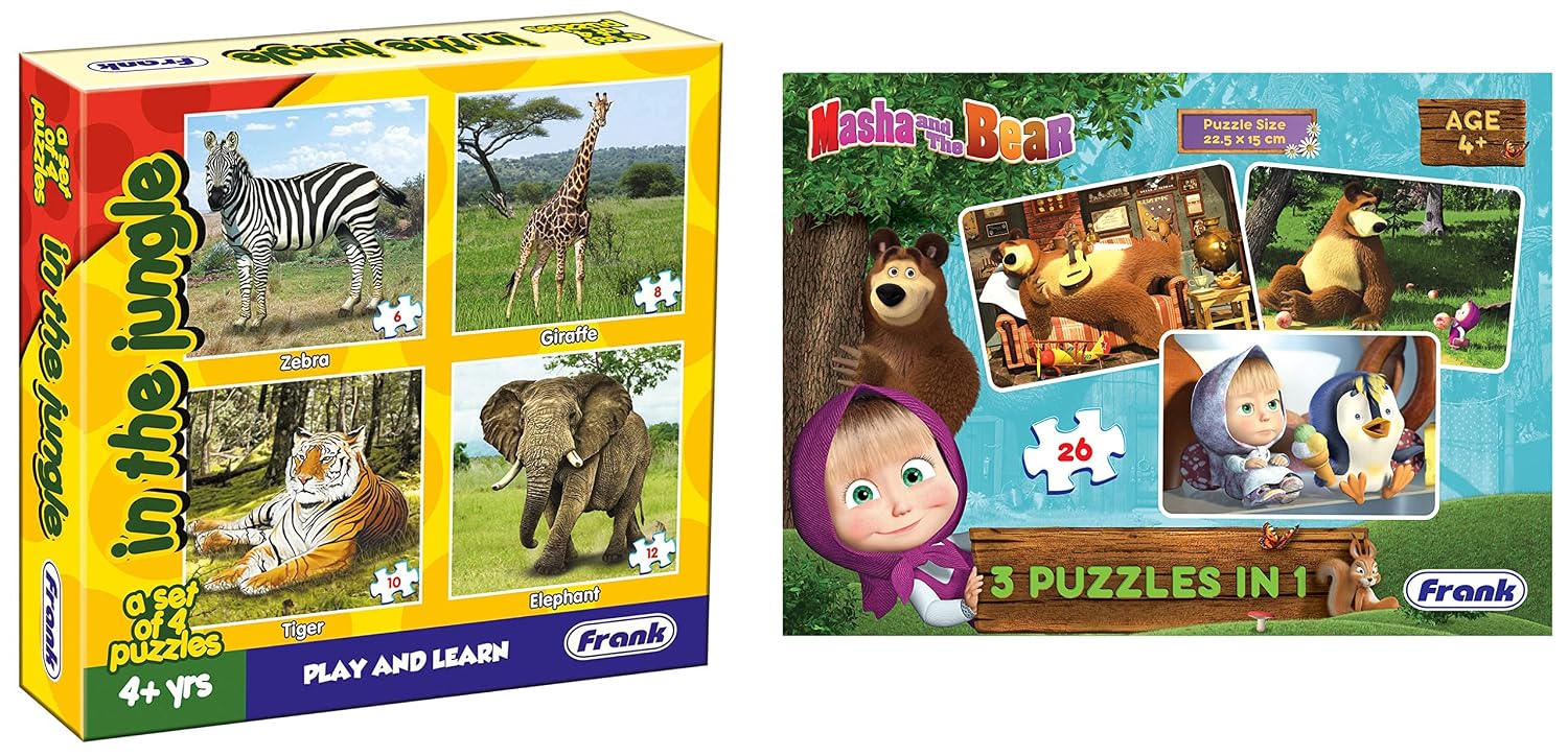 Frank – 10502 in The Jungle Animals Puzzle for 4 Year Old Kids and Above, Multicolor, Pack of 1 & Masha and The Bear Puzzles for 48 to 1200 Months, Multicolour
