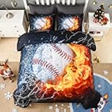 Andency 3D Baseball Comforter Full (79x90 Inch), 3 Pieces(1 Baseball Comforter, 2 Pillowcases) Microfiber Sport Bedding Set for Boys Kids Teens
