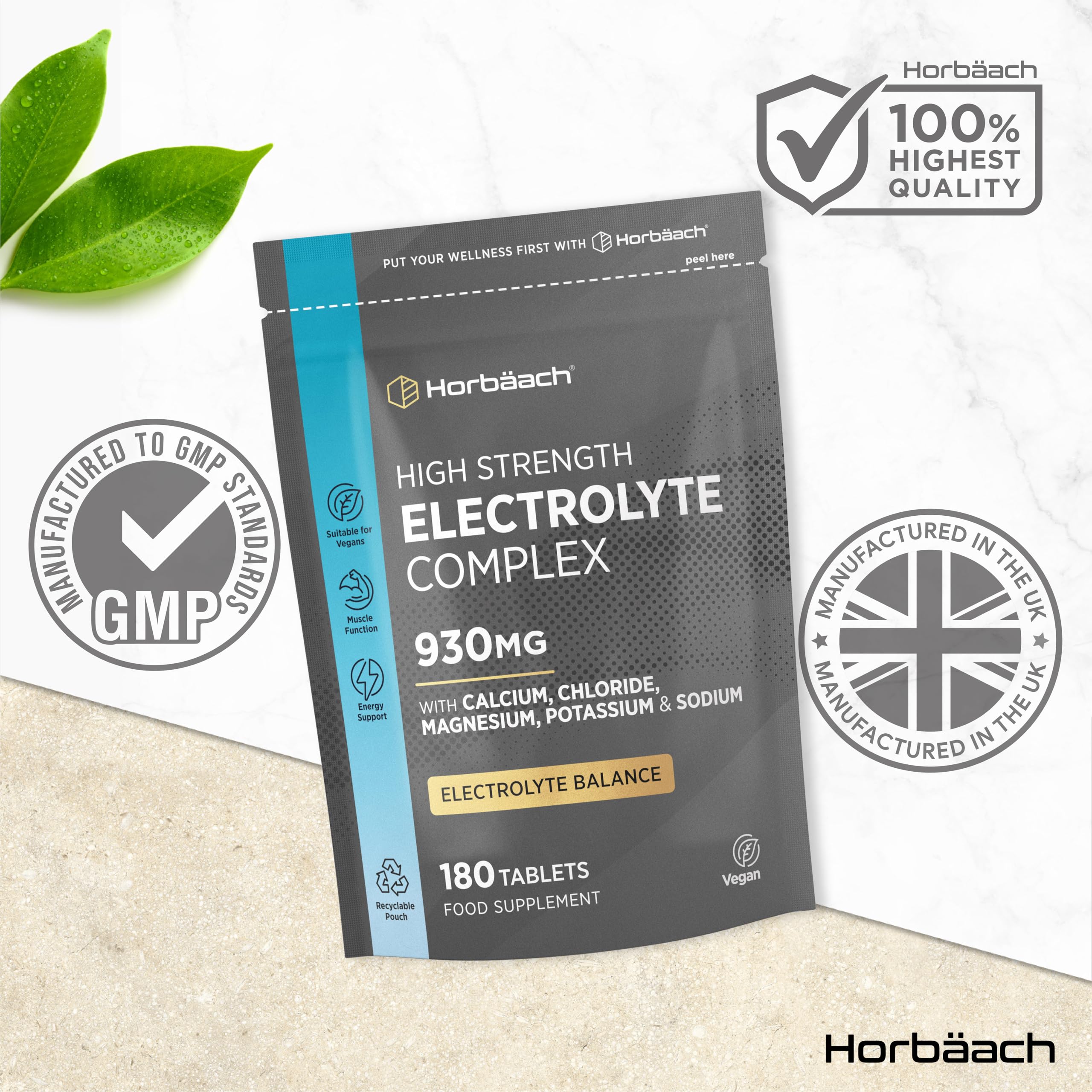 Tabletki elektrolitowe 1575 mg | 240 wegańskich tabletek z potasem, chlorkiem, wapniem, magnezem i sodem | Keto Electrolyte Powder Alternative | by Horbaach