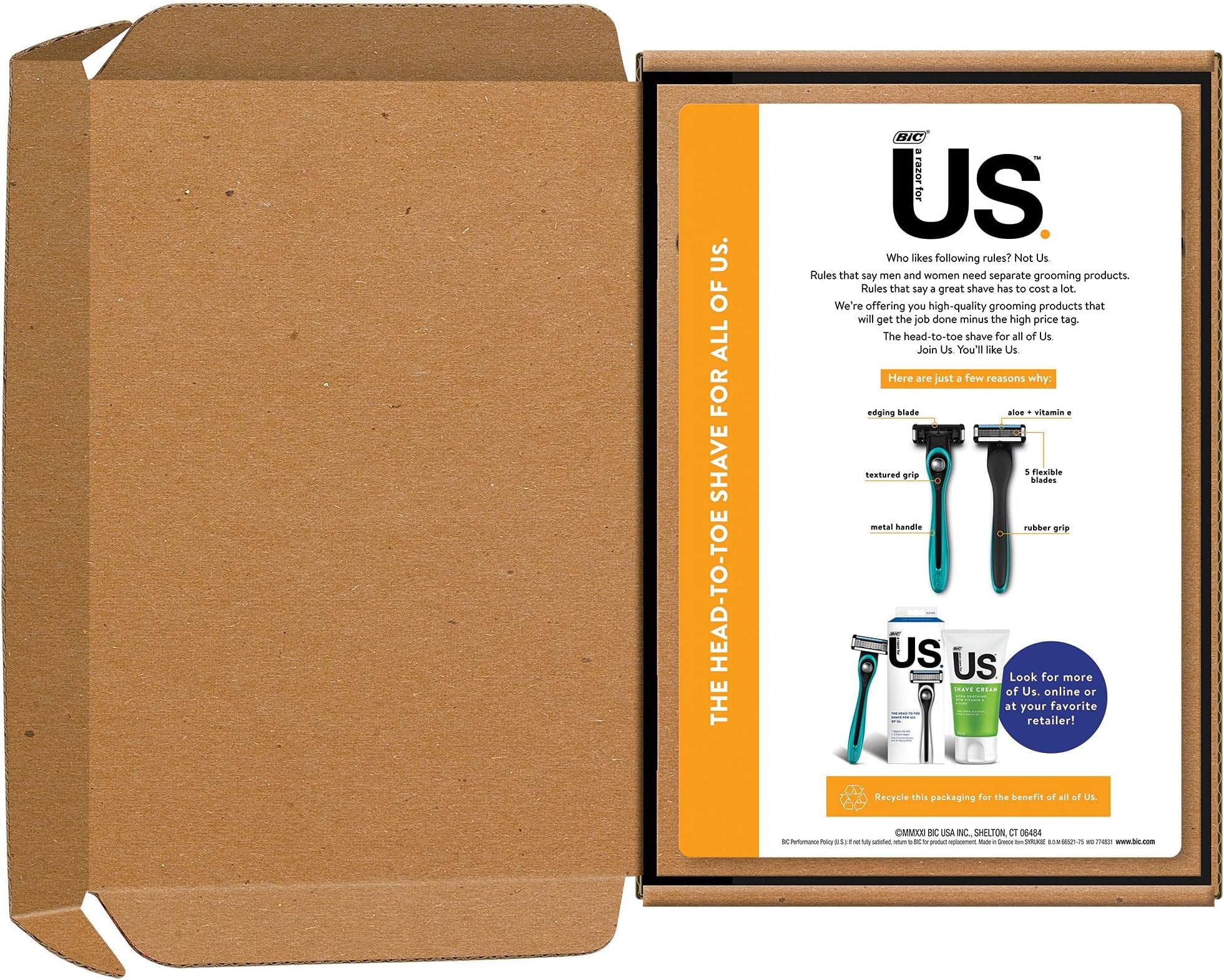 BICUs 5-Blade Unisex Razor Starter Kit for Men and Women, 1 Handle & 8 Cartridges, Teal, Smooth Shave, BIC Razors