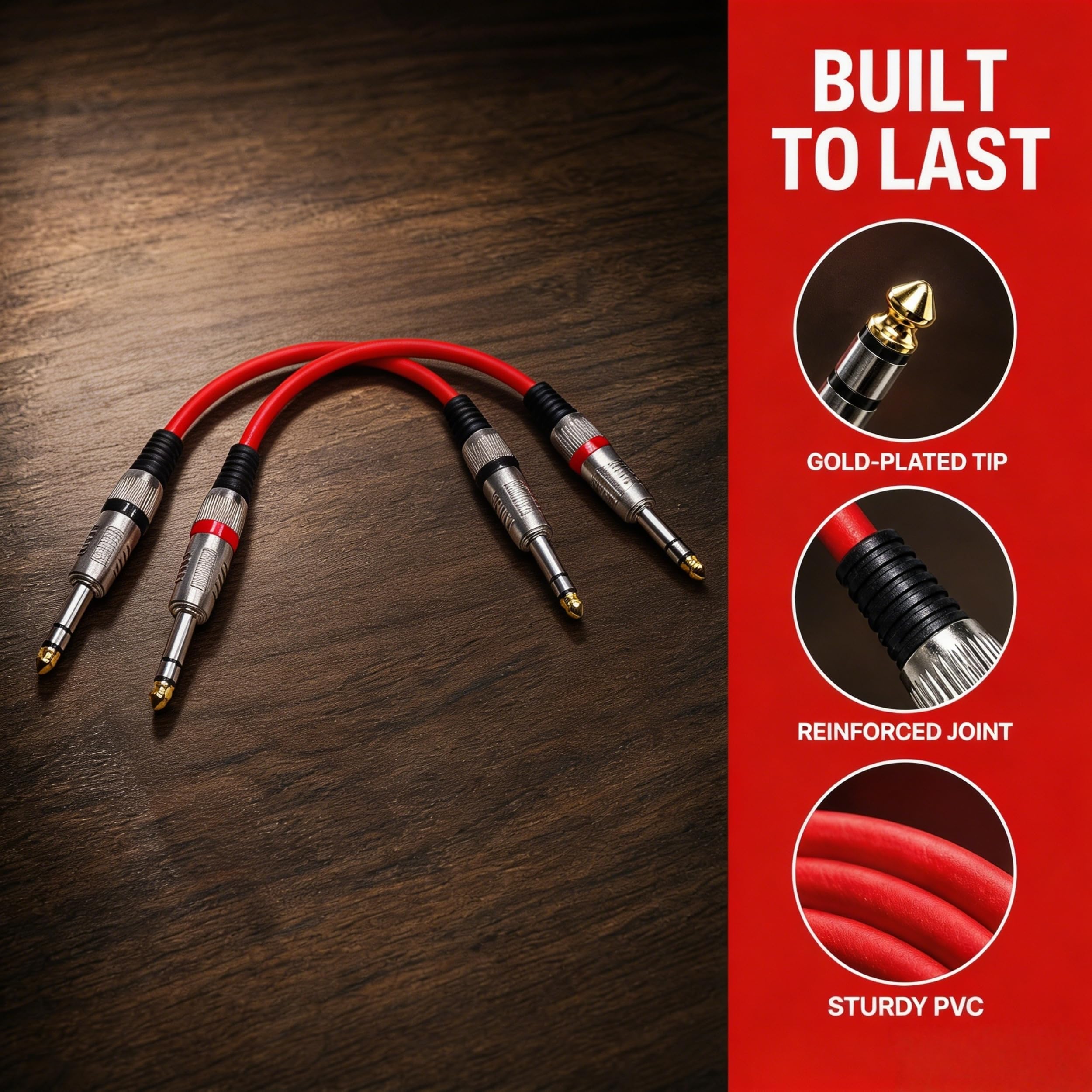1/4-Zoll-Audiokabel, 30 cm TRS-Kabel für Bass, Keyboard, Mixer, Gitarrenkabel, 2er-Pack TRS-Instrumentenkabel