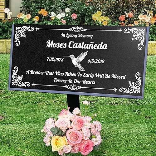 Miniatura 8 de Piedras conmemorativas de cementerio personalizadas, lápida de granito negro para bricolaje, marcador temporal o permanente, placa conmemorativa