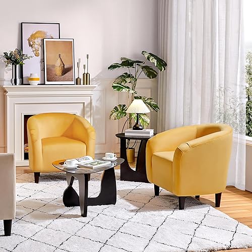 Miniatura 4 de Yaheetech Silla de club de terciopelo, silla con brazos decorativos, silla tapizada de barril, estilo contemporáneo, para sala de estar, dormitorio,