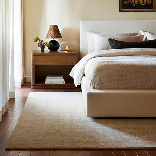 Rugs USA x Arvin Olano Arrel Speckled Wool-Blend Area Rug - 9x12 Area Rug Contemporary Sand for Living Room Bedroom Dining Room