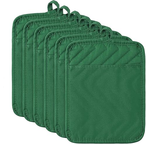 Vista 33 de R HORSE Juego de 6 soportes para ollas con bolsillo para cocina, juego de soportes negros de algodón resistente al calor, posavasos de tela de rizo