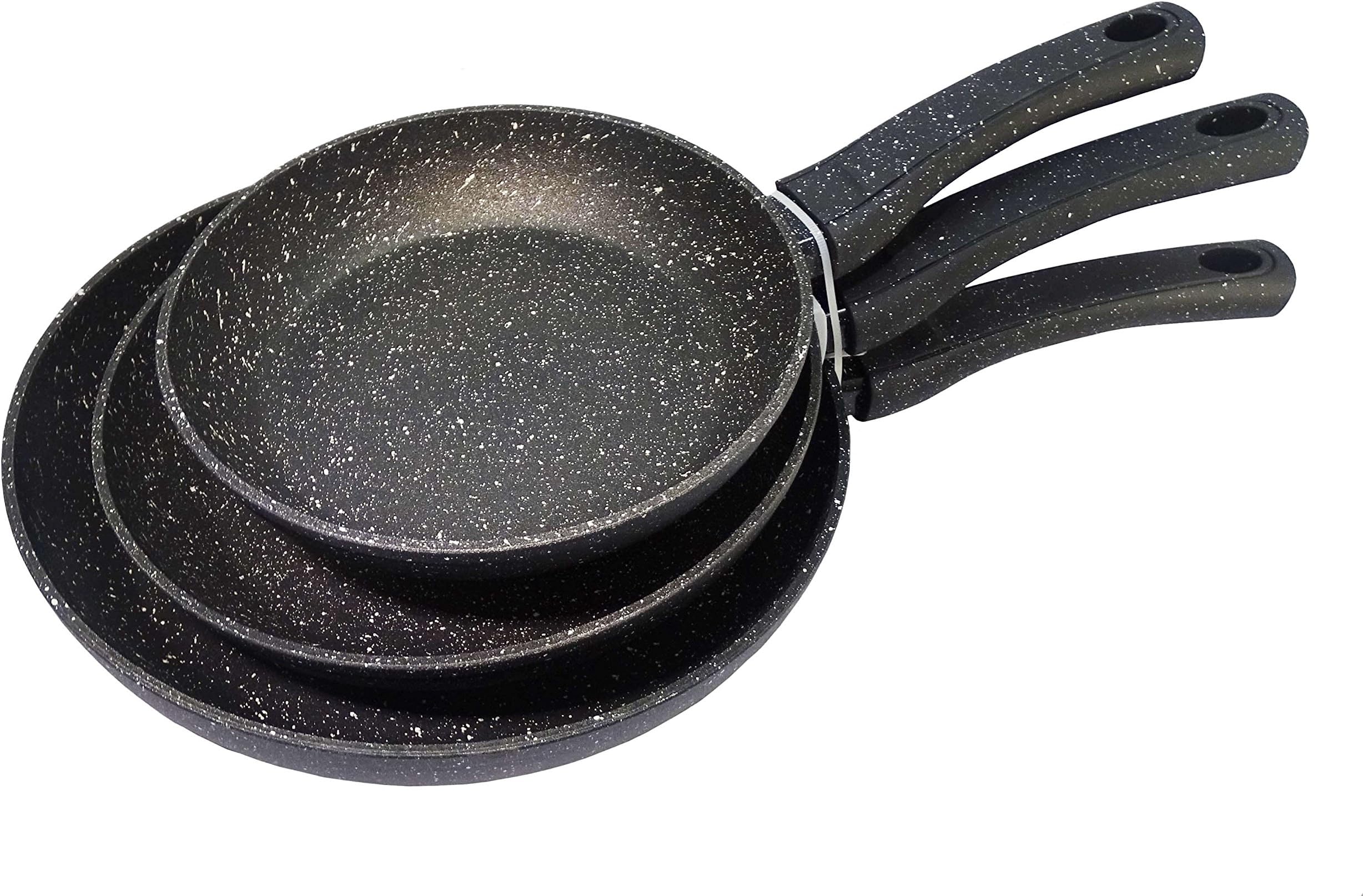 ROYAL SWISS 3-Piece Frying Pan Set, Non-Stick, Marble Coating and Soft Touch Handle, Induction, Black, Diameter 20 cm, Diameter 24 cm, Diameter 28 cm