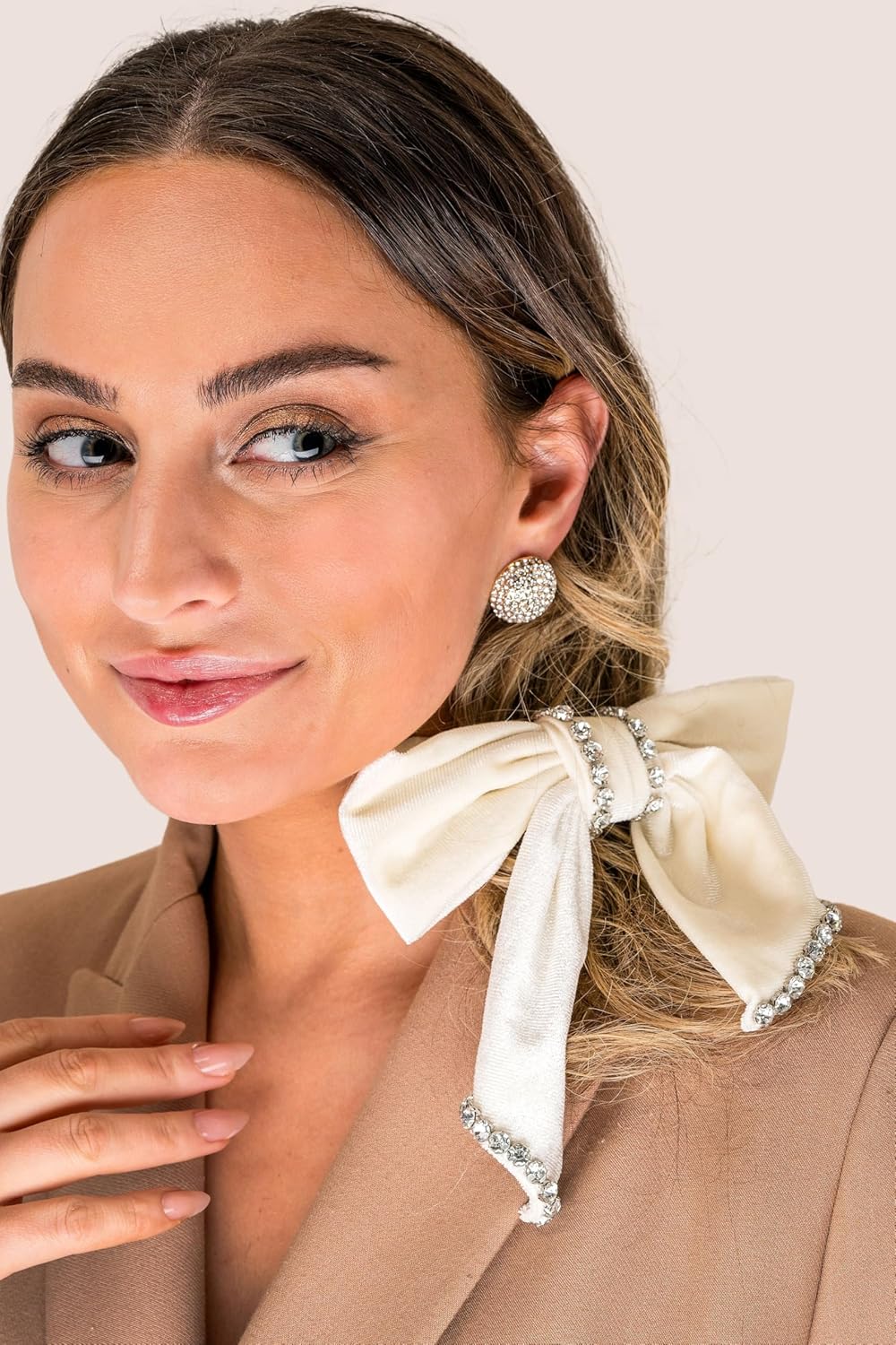 Violet and Brooks Embellished Bow Barrette - Cream