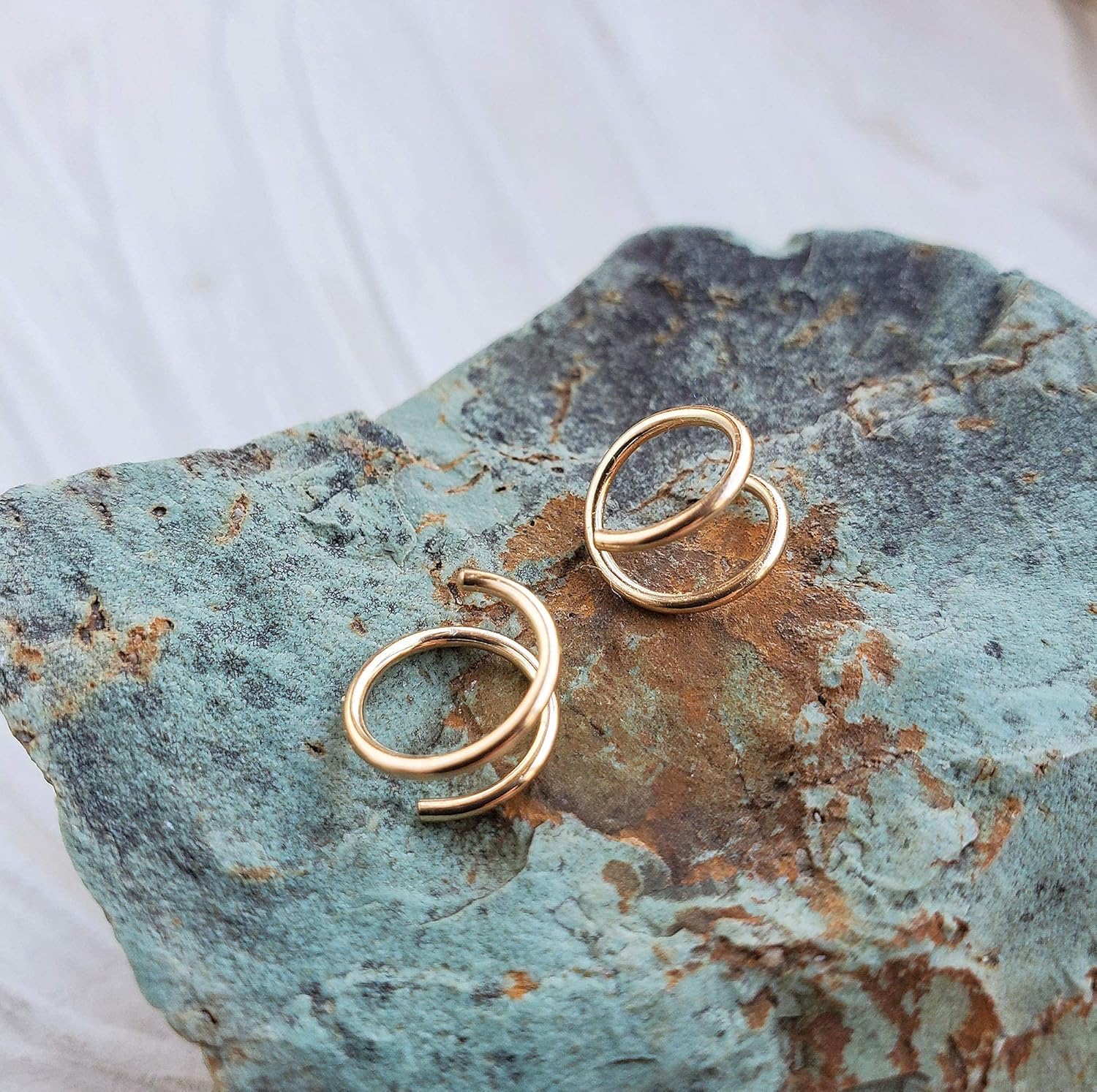 Gold Twist Earrings, 14k gold filled small spiral double hoop helix piercing, fake double hoop jewelry
