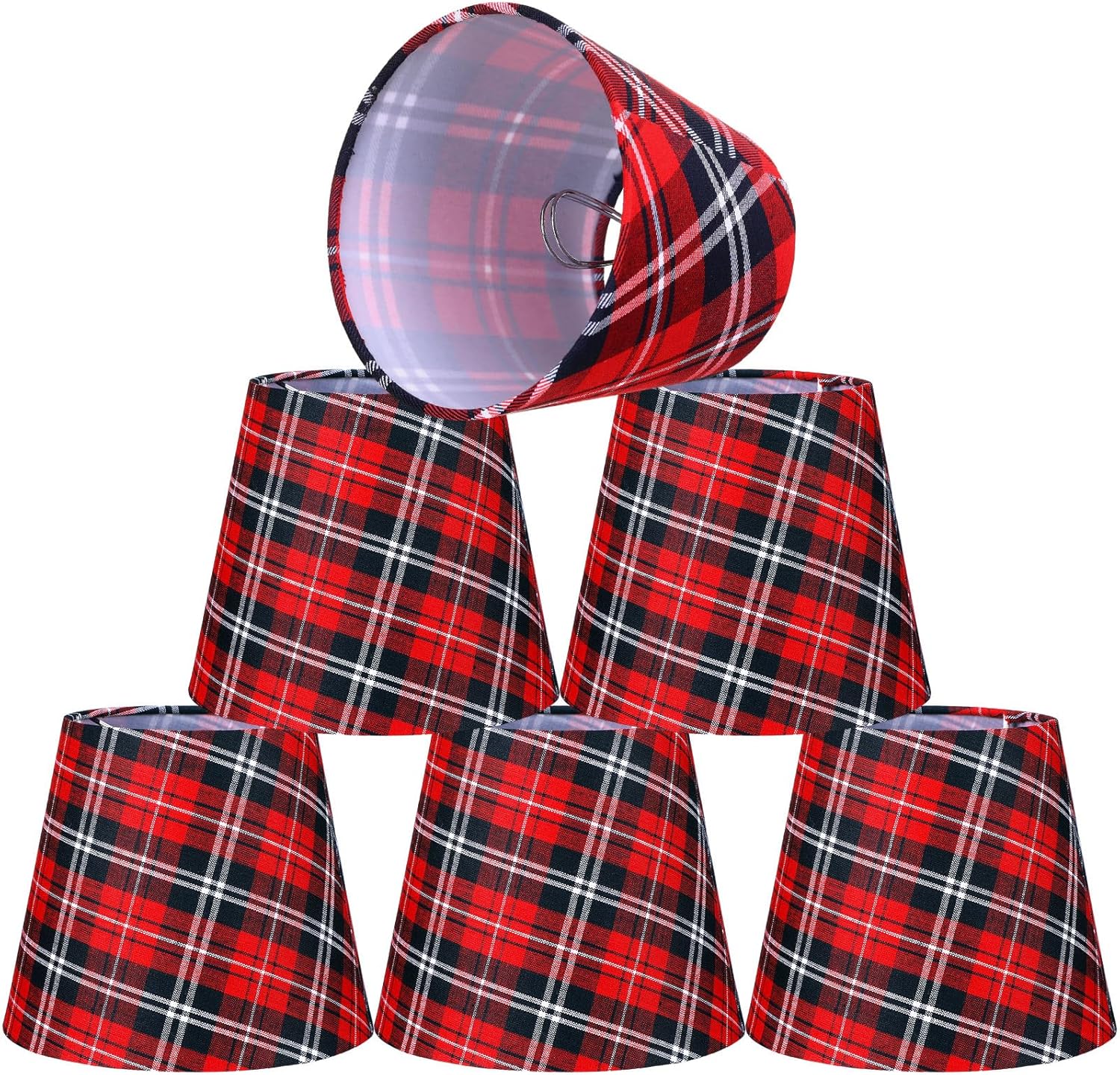 Baquler 6 Pcs Christmas Lamp Shades Set 5.91"W x 5.12"H Hardback Chandelier Shade Red Plaid Little Droplight Shades Wall Lamp Chandelier Lamp Shade Gift Holiday Decor Supply