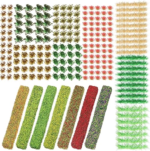 Miniatura 8 de 288 Piezas Mechones de Césped Estático Racimo de Flores Grupos de Vegetación Autoadhesivos Mechones de Césped de Modelo Artificial DIY Racimo