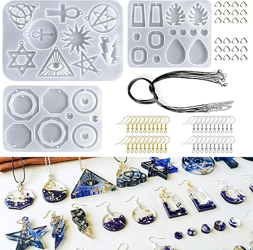 ZQYJJ 72 moldes de resina para joyas 3 moldes de resina para pendientes con agujero para colgar con cordón para collar encerado negro ganchos para disponible en Yaxa Colombia