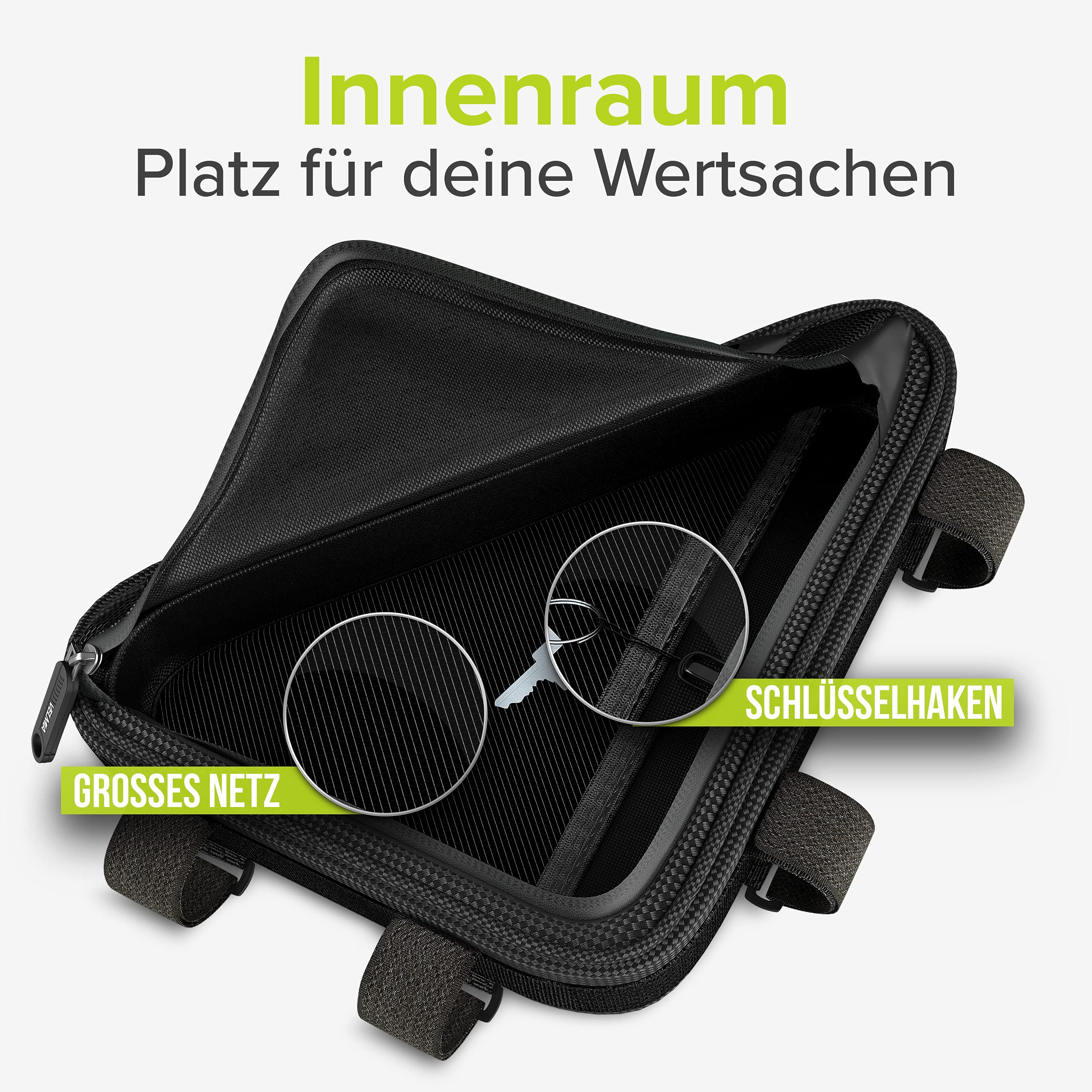 VELMIA Fahrrad Dreiecktasche Wasserdicht - Fahrrad Rahmentasche, Triangeltasche ideal für Fahrradschloss, Werkzeug, Regenjacke