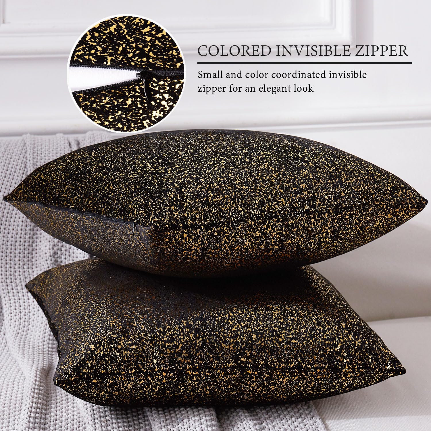 FEVERQIYI - Juego De 2 Fundas De Almohada De Terciopelo Negro De 20 X 20 Pulgadas, Fundas De Almohada Cuadradas Decorativas Suaves Y Sólidas Para Dormitorio, Sala De Estar, Decoración Interior Y