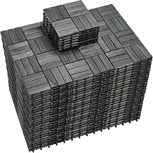 PrimeZone 162 PCS Solid Acacia Wood Interlocking Patio Deck Tiles - 12" x 12" Indoor Outdoor Waterproof Flooring for Balcony, Backyard & Poolside, All Weather Use, Black Espresso, Checker