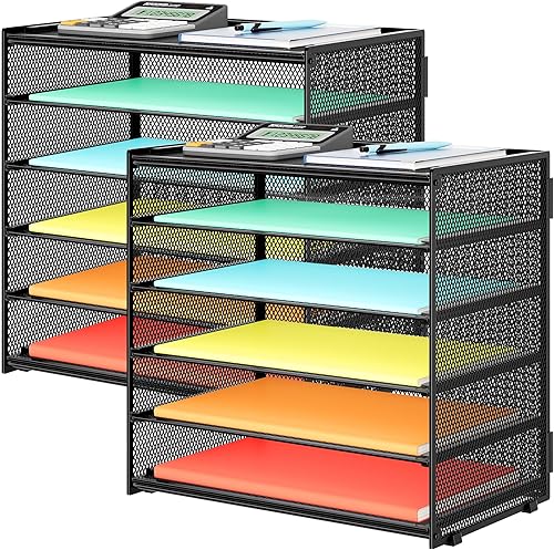 Miniatura 8 de Organizador de papel de almacenamiento para accesorios de escritorio y organizadores de espacio de trabajo, bandeja de letras de 6 niveles,