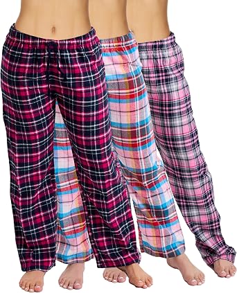Active Club 3 Pack Cotton-Blend Flannel Pajama Pants for Women, S-2X