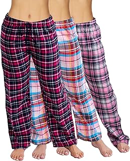 Active Club 3 Pack Cotton-Blend Flannel Pajama Pants for Women, Flannel Plaid PJ Pants for Women for Sleep and Lounge (S-2X)