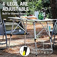 Vista 4 de Portal Mesa de Camping Plegable de Aluminio para Exteriores, Mesa de Picnic Portátil con Altura Ajustable, Top de Malla Enrollable, Plata