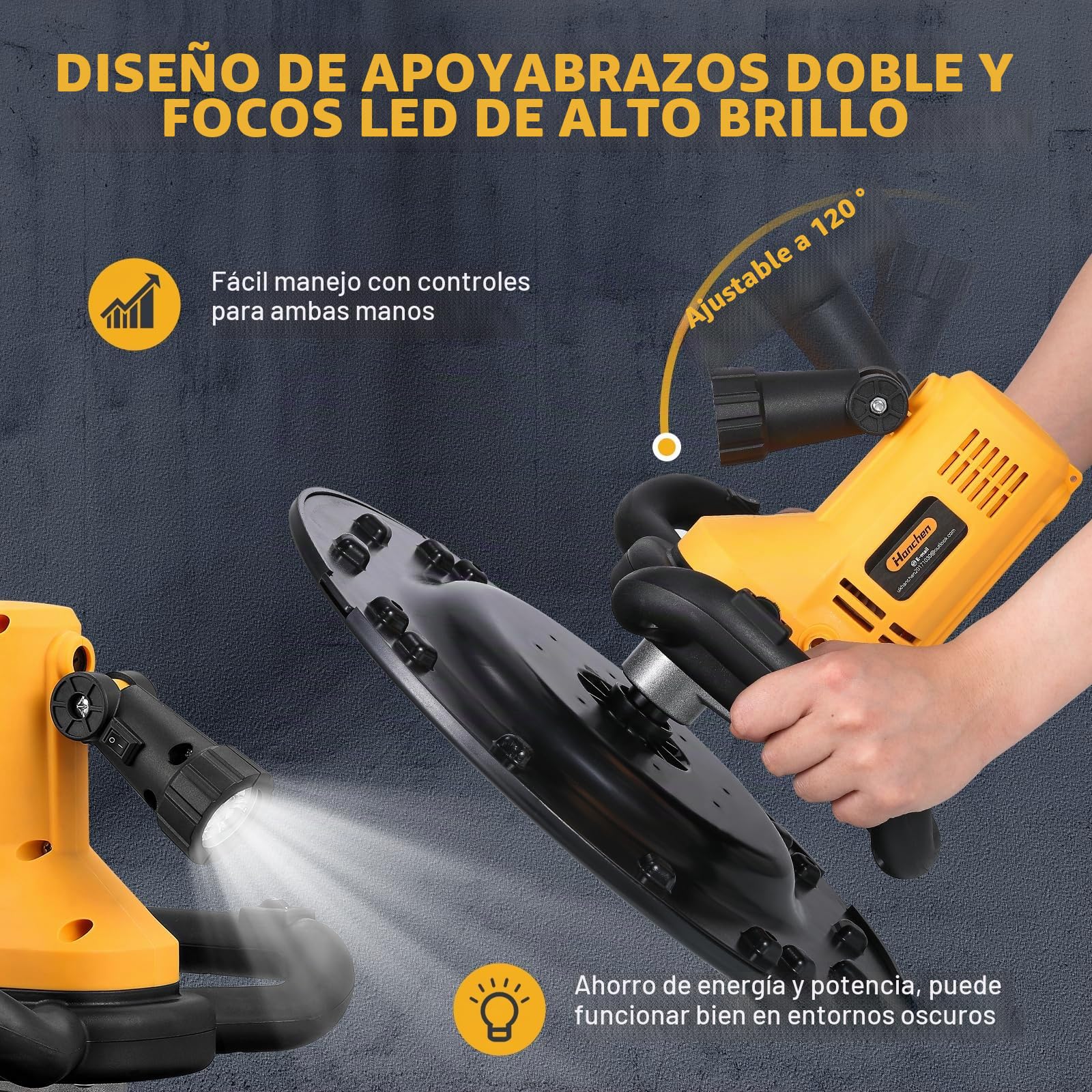 Hanchen Máquina Alisadora de Paredes con Paleta de Hormigón Multifuncional 1680W Mezclador de Hormigón Industrial Pulidora de Mortero de Cemento Eléctrica con Barra de Agitación Esponja Papel de Lija
