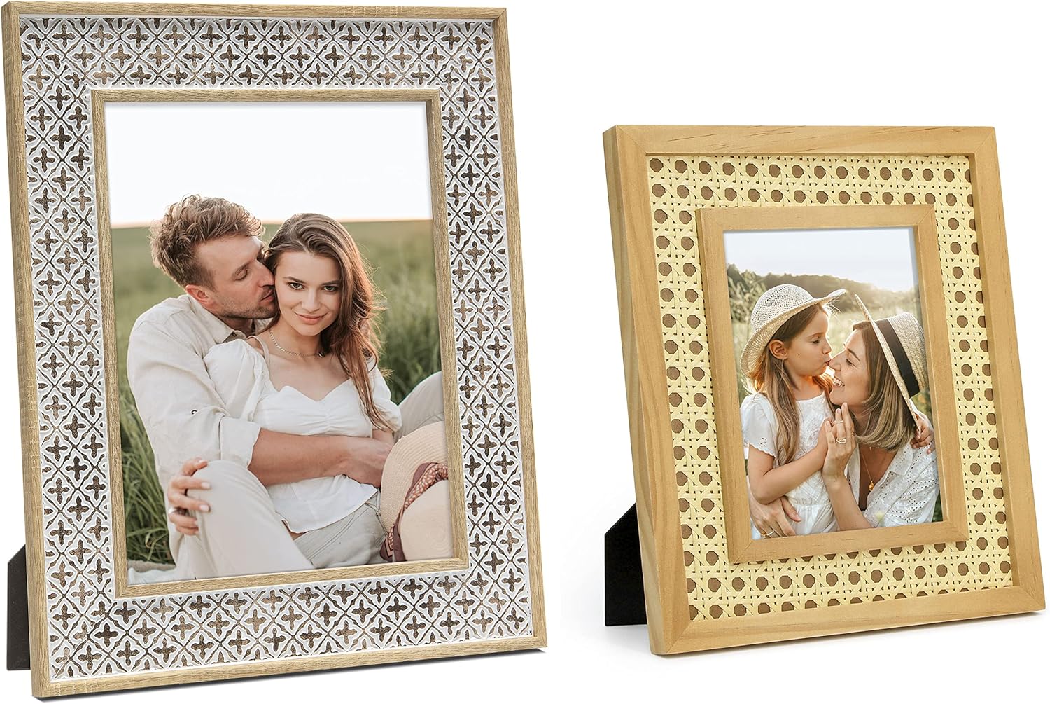 Sonefreiy Boho Picture Frame Gold White Photo Frame Rustic