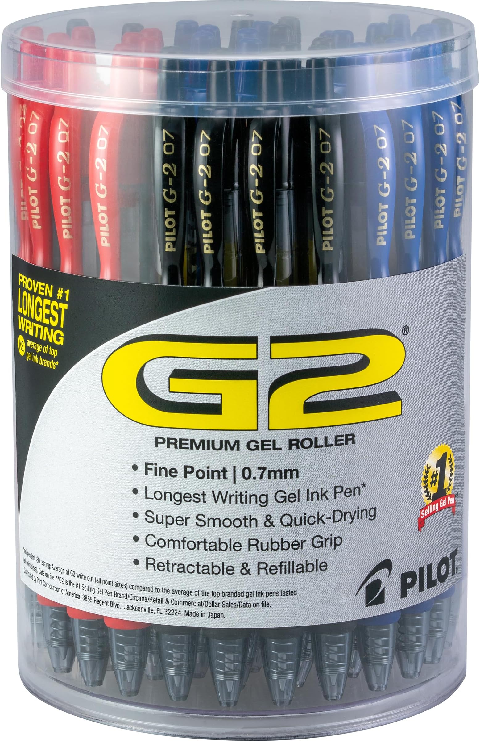 G2 Premium Gel Roller Pens, Fine Point 0.7 mm, Assorted Colors, Tub of 36