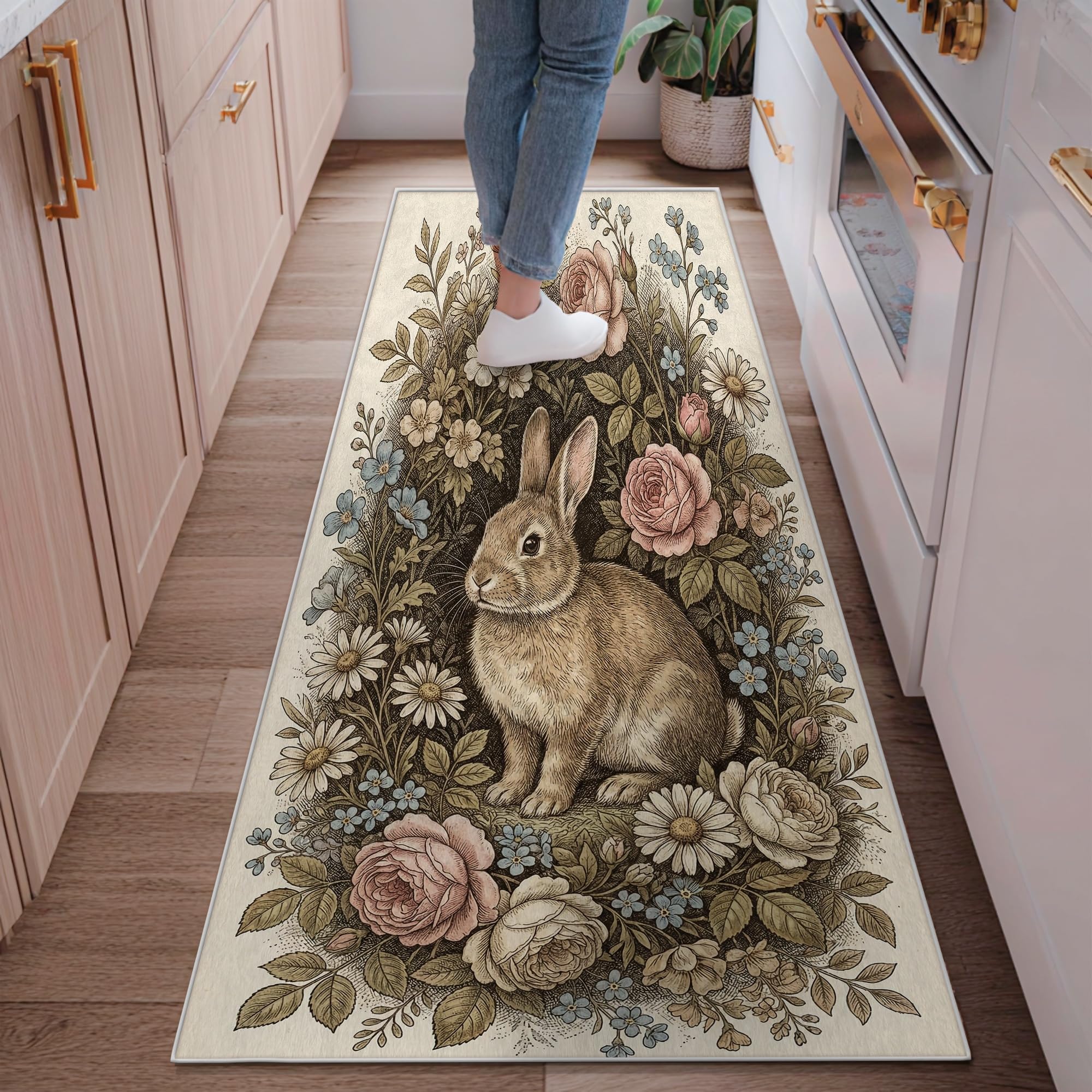 Tapis de couloir esthétique au design rustique et rose