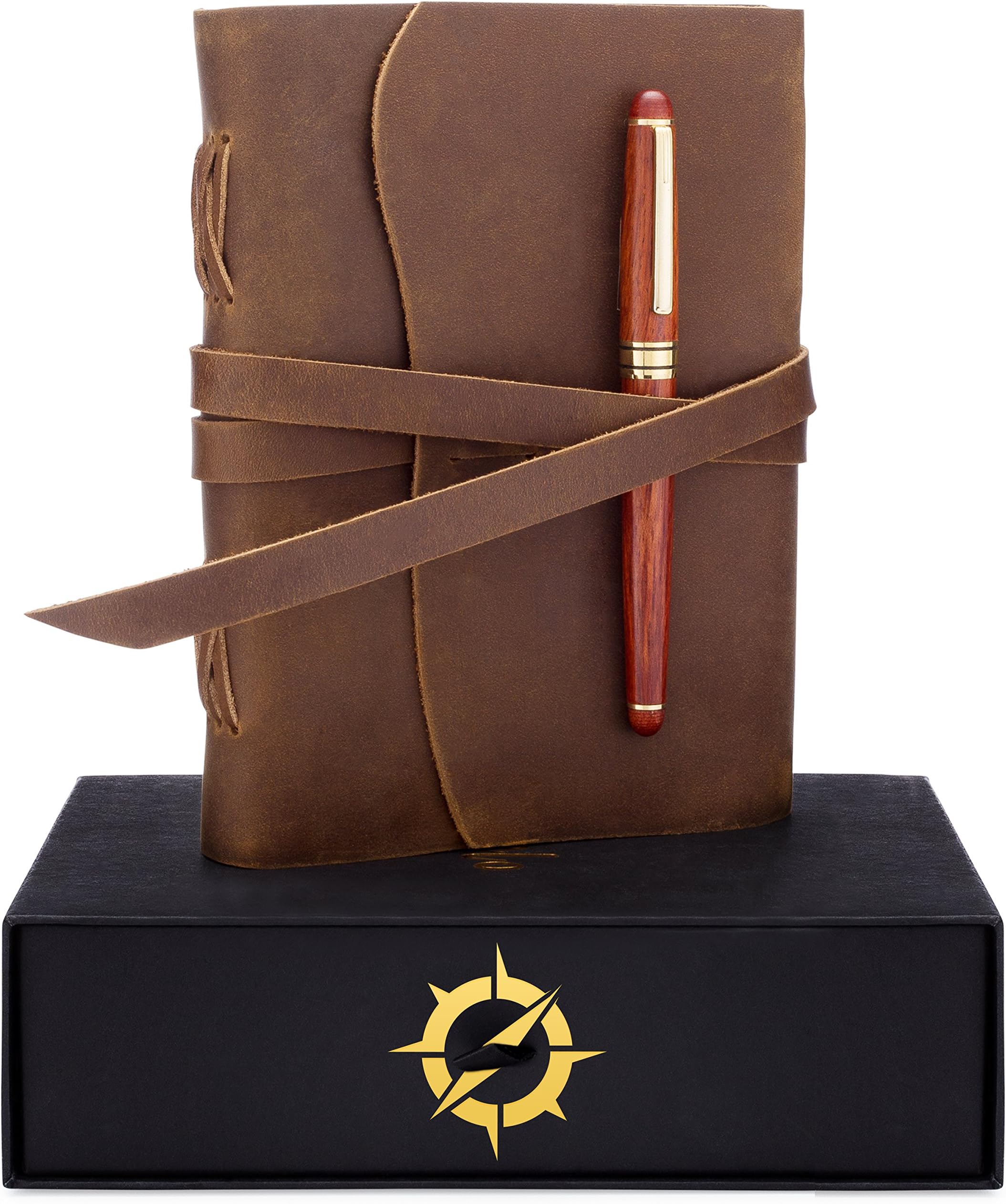 Leather Journal Gift Set Luxury Wooden Pen - Best Unique Gifts for Mom Dad, Handmade Anniversary Gifts for Women Men, Birthday, Personalized Gifts, Graduation Gift Ideas Her Him, Refillable Notebook