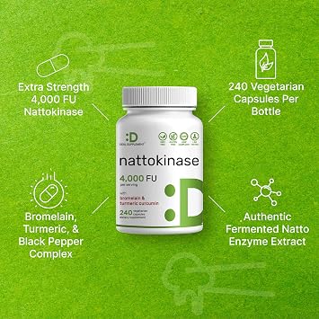 Nattokinase Supplement 4,000 FU Per Serving, 240 Veggie Capsules Japanese Natto with Bromelain, Turmeric Curcumin & Black Pepper Complex Digestive Enzymes & Heart Health Non-GMO, Vegan