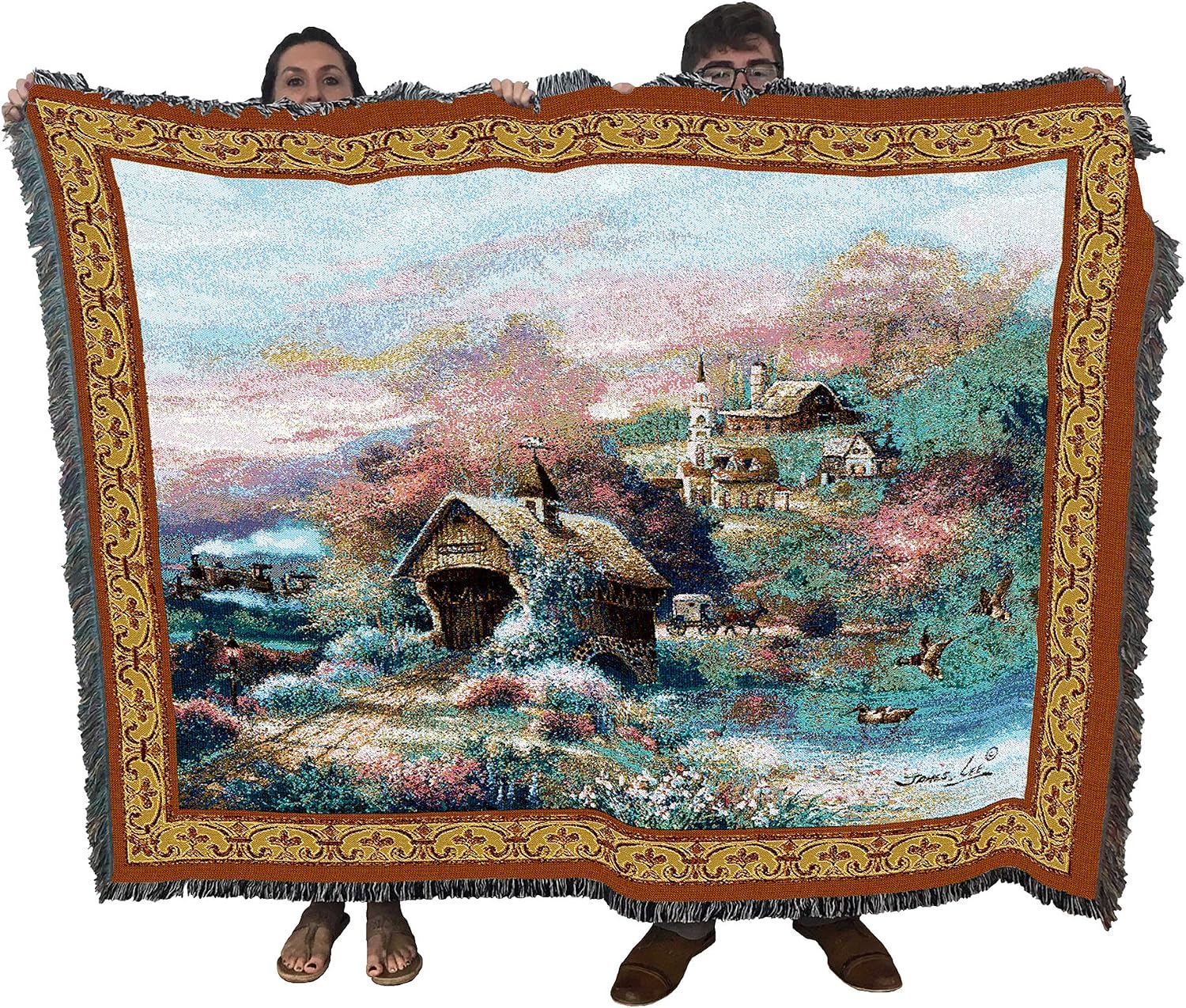 Pure Country Weavers - Old Mill Creek Woven Tapestry Throw Blanket with Fringe Cotton USA Size 72 x 54