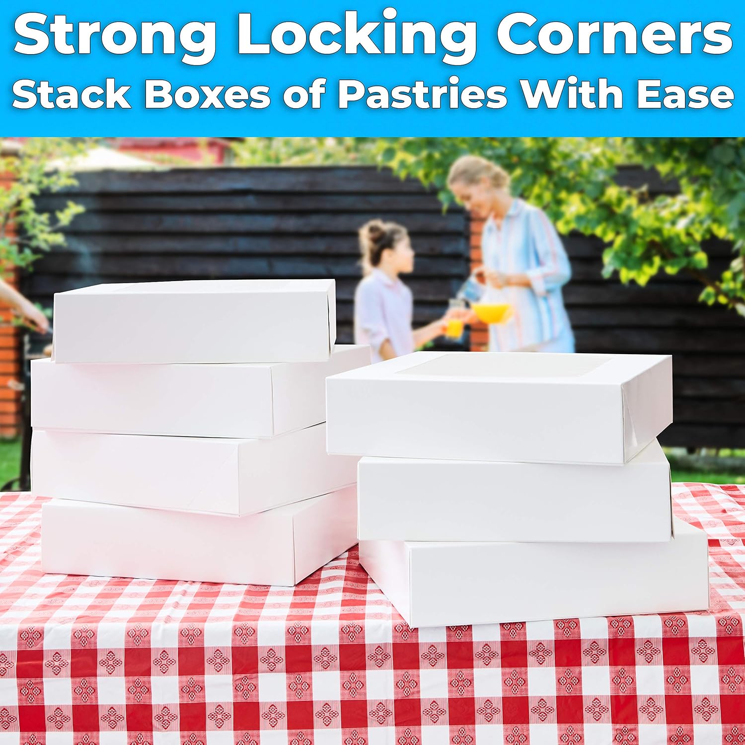 Sturdy Grease-Resistant Showcase 10in Bakery Box 25 Pk. Pro Grade USA 10x10x2.5 White Pastry Boxes with Window. Perfect for Desserts, Cakes, Cookies, Pies, Donuts. Great Gift Idea for Homemade Treats