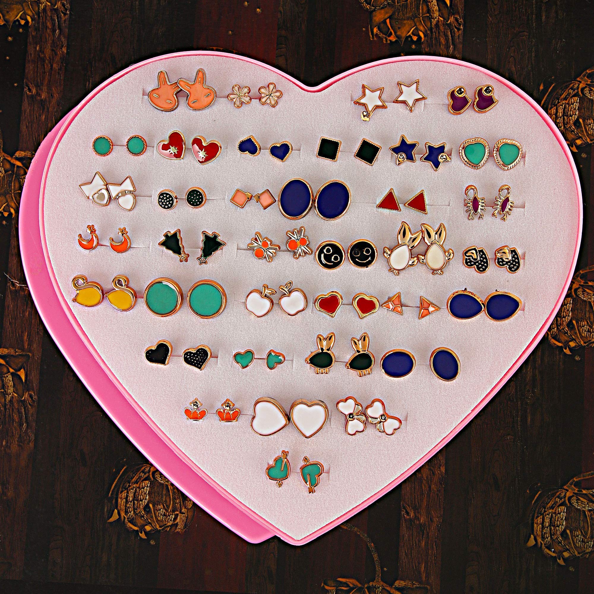 Multicolor Base Metal Stud Earrings (Set of 36 Pairs)