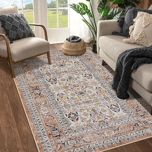 Alfombras de área para sala de estar y dormitorio Alfombra de 3 x 5 lavable a máquina con respaldo antideslizante, no desprende pelo, resistente a