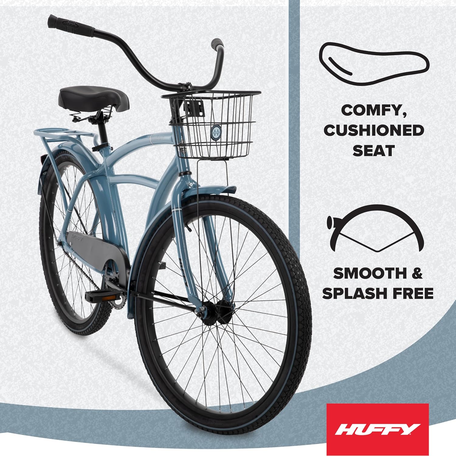 Huffy Cruiser Bike, Fairmont or Woodhaven Model, 20/24/26 Inch Sizes, Perfect for Casual Rides, Ergonomic Design, Rear Rack and Basket on Woodhaven Model, Simple Coaster Brakes, Multiple Color Options
