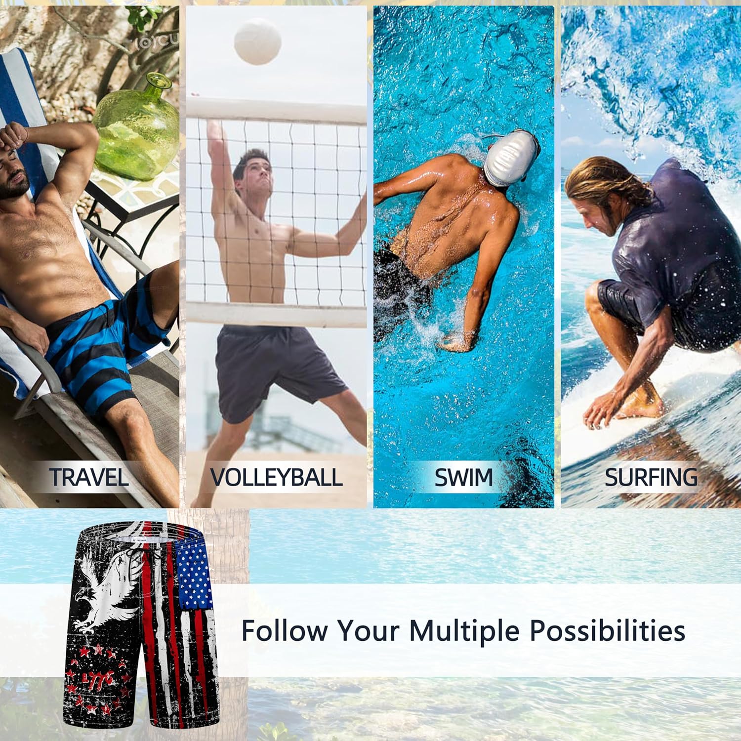 FT FENTENG Mens Swim Trunks Quick Dry Board Shorts with Mesh Lining, Breathable Surf Beach Shorts Swimwear Bathing Suits - Image 6