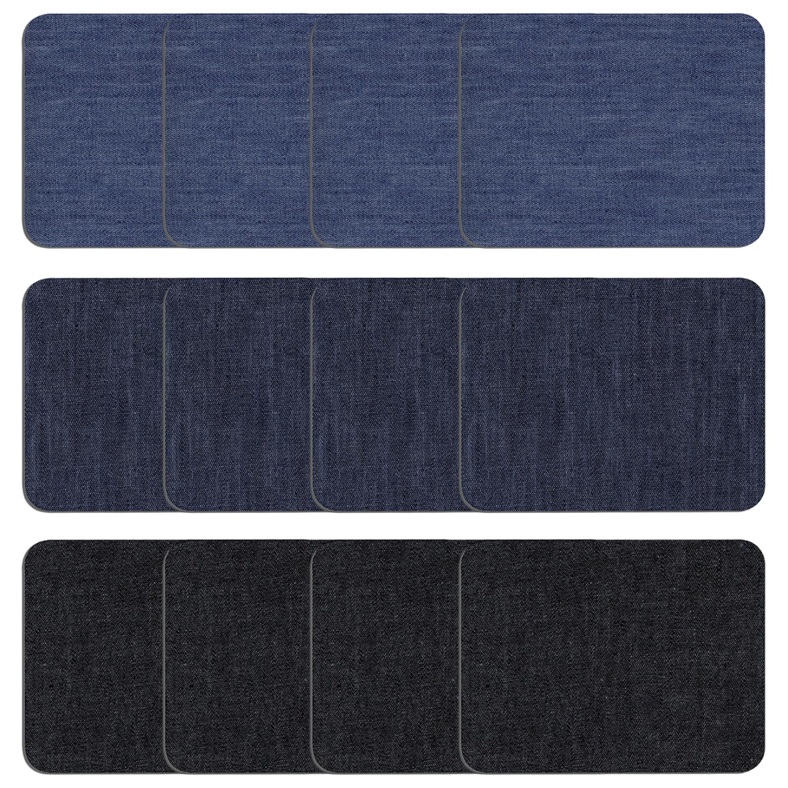 デニムパッチ 3色12枚セット 約9.5×12.5cm アイロン接着 補修布 ジーンズ リペア 貼付パッチ 裁縫 DIY 手芸 水洗い可能 (3色)