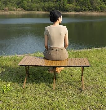 Whitsunday Folding Camping Table Aluminum Portable Roll-Up Picnic Table Wood Grain 45.6 * 23.6 * 17.3