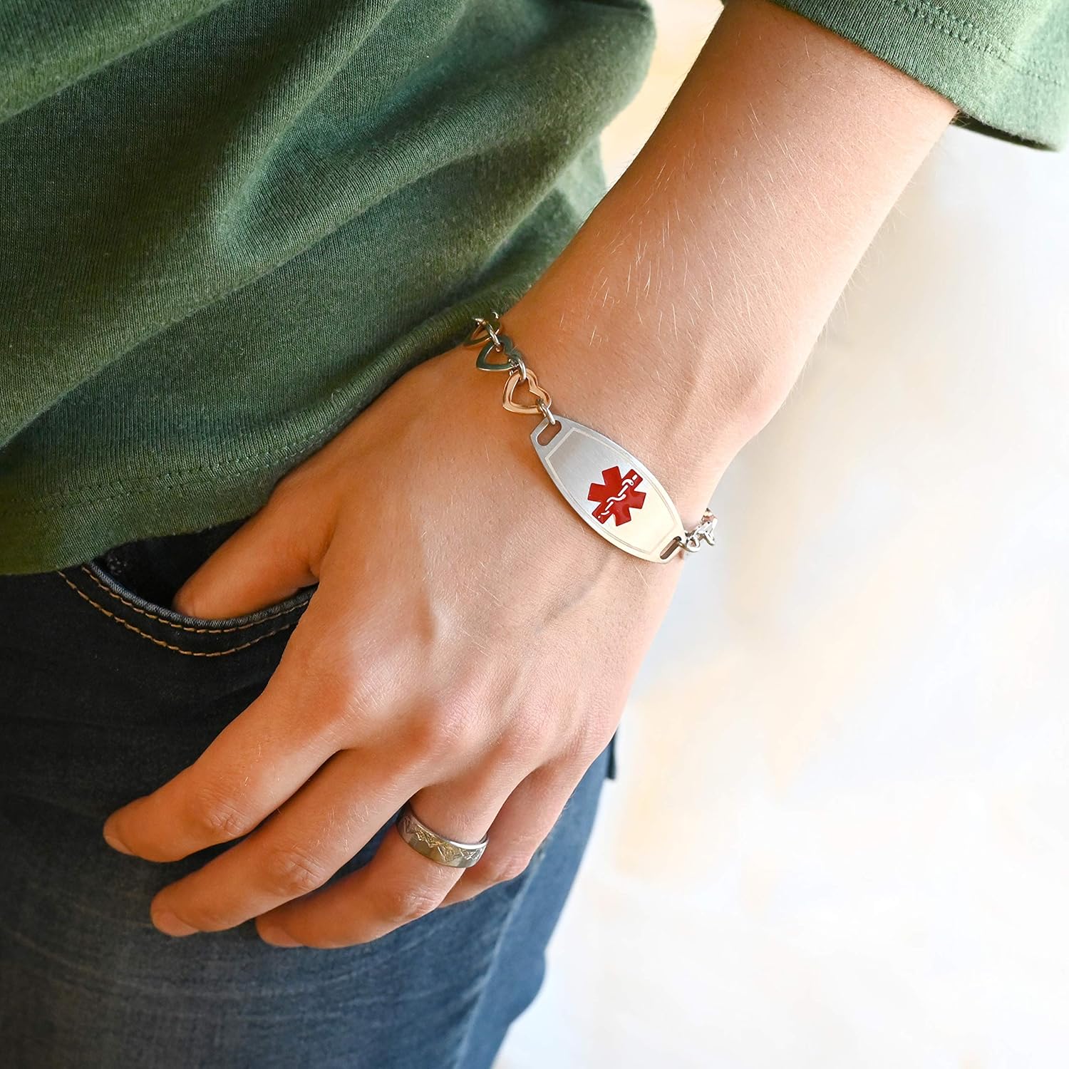 Medical ID Bracelet for Women with Free Engraving, Rose Gold Tone Stainless Steel