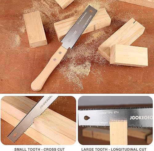 Miniatura 6 de Sierra de mano japonesa, sierra de corte al ras de doble filo de 6 pulgadas, doble hoja flexible SK5 1711 TPI con mango de madera cómodo para la